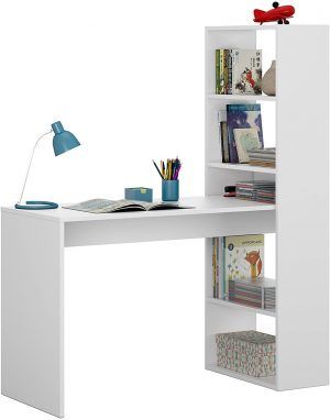 mesa de escritorio con estanterías